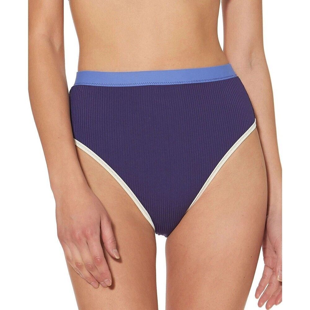 Jessica Simpson Ribbed High Waist Bikini Bottom sz S  Shadow  Blue